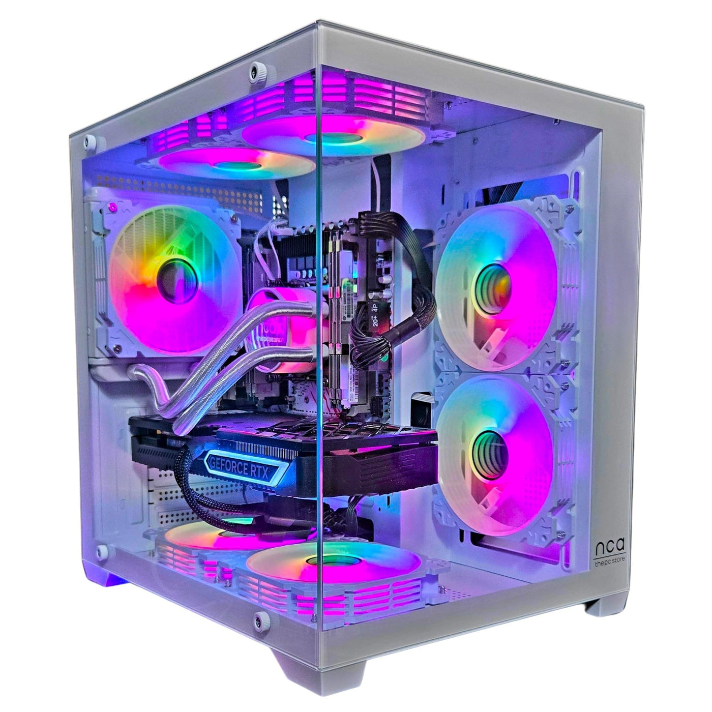 Gaming PC Phantom White | GeForce RTX 4060 | Intel XEON 10 Kerner | RGB Lüfter mit Fernbedienung | Wasserkühlung | SSD | Windows 11 | WLAN (64GB RAM 1TB SSD)