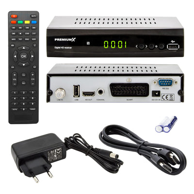 Récepteur satellite PremiumX HD 521 FTA Récepteur TV numérique par satellite DVB-S2 FullHD HDMI SCART 2X Lecteur multimédia USB, alimentation externe 12 V