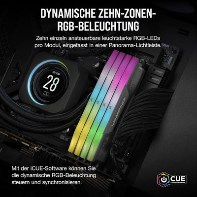 Corsair VENGEANCE RGB DDR5 32GB (2x16GB) DDR5 6000MHz CL30 AMD EXPO Intel XMP iCUE Kompatibler Computerspeicher - Grau (CMH32GX5M2B6000Z30K)