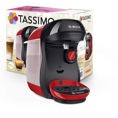 Bosch Tassimo Happy Kapselmaschine TAS1003 Kaffeemaschine by, 70 Getränke, vollautomatisch, geeignet für alle Tassen, platzsparend, 1400 W, rot