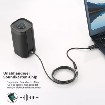 DuKabel USB Externe Soundkarte USB auf 3.5mm Klinkenbuchse (4 Pole CTIA) Stereo Audio Adapter Kabel External Sound Card für Headset, Lautsprecher oder 4 Pole TRRS Mikrofon - Schwarz