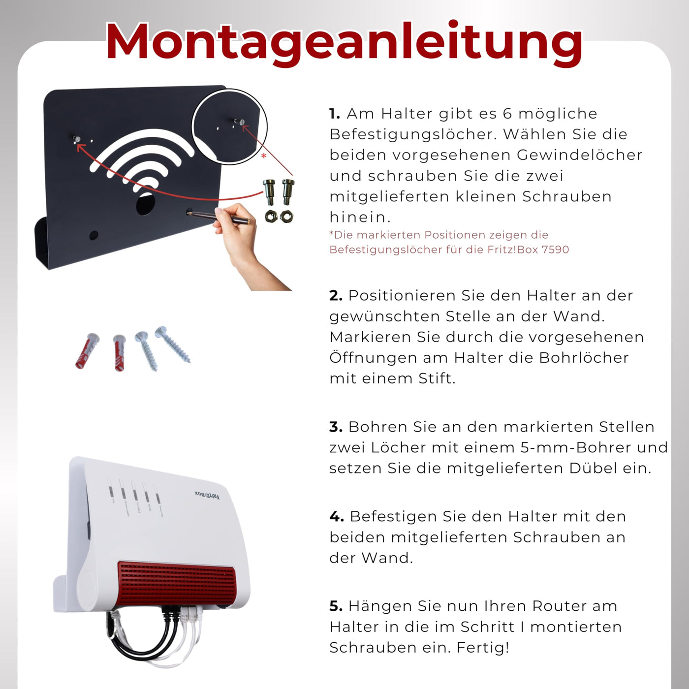 foto-kontor Wandhalterung kompatibel mit AVM FRITZBox Modem Router mit Kabelmanagement 7690 7590 7590 AX 6660 Cable 7530 5530 8850 6850 6660 6890 7490 weiß