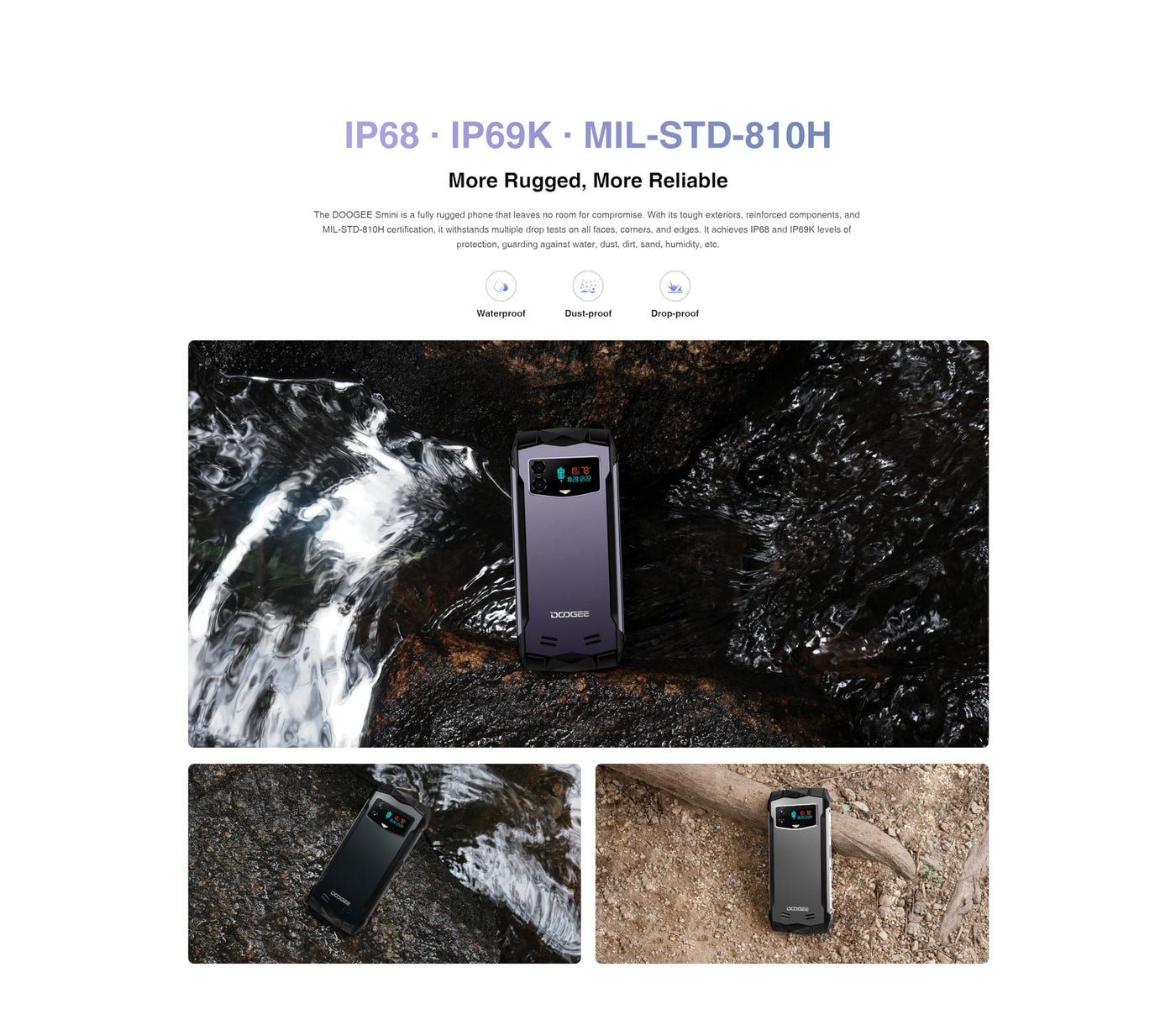 DOOGEE Smini Outdoor Unlocked Smartphone Ohne Vertrag, Helio G99 Octa Core 15GB + 256GB, 50MP Kamera + 8MP, 4.5 Zoll, 3000mAh Akku / 18W, NFC Simlockfreie Handys 4G Rugged Phones Lila