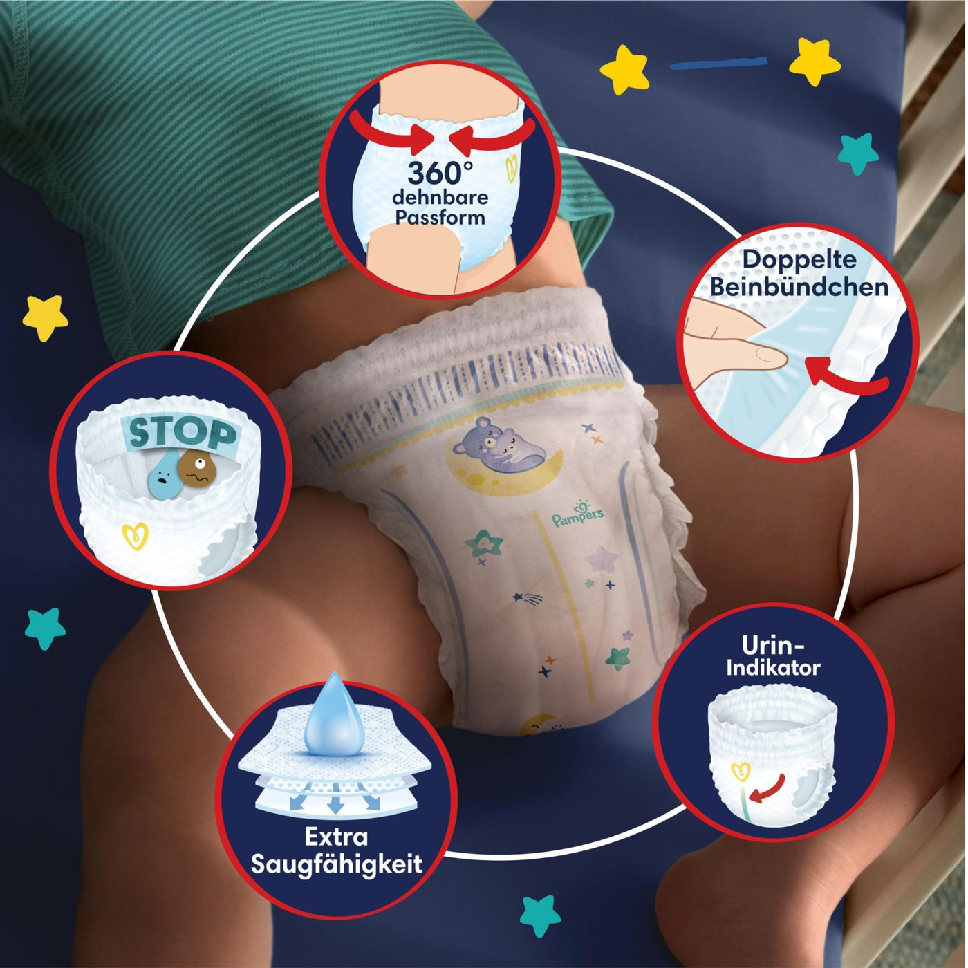 Pampers Night Windeln Pants Größe 6 (15+kg) Baby-Dry, MONATSBOX, Windelhöschen bieten zusätzlichen Schutz für die ganze Nacht, 138 Höschenwindeln