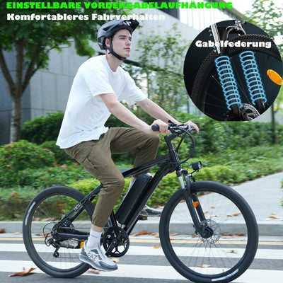 Finbike E Bike mit USB-Slot, 26" Elektrofahrrad Abnehmbarer 10400mAh Akku,7-Gang Pro,3.5H Schnellladung,5 Fahrmodi,E-Mountainbike Reichweite Max 100km,250W Electric Fahrrad Herren Damen