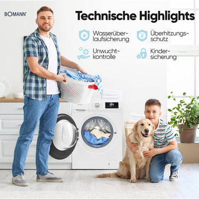 Bomann® Waschtrockner | Waschen und Trocknen in einem Durchgang | 8 kg Waschen, 5 kg Trocknen | Invertermotor | 1400 U/Min | Dampffunktion | Waschmaschine mit Trockner integriert | WAT 7186 weiß