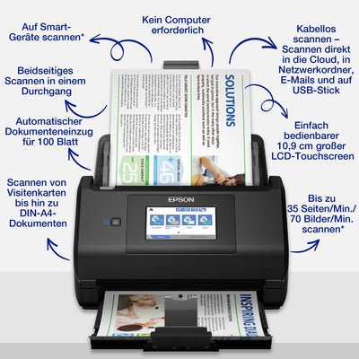 Epson WorkForce ES-580W Scanner, Dokumentenscanner (scannt ohne PC, 35 Seiten bzw. 70 Bildern pro Minute, bis DIN A4, beidseitiger Scan in einem Durchgang, automatische Ausrichtung) One size