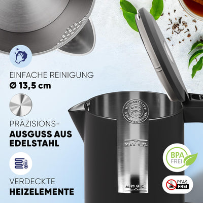 Stillstern Wasserkocher mit Temperatureinstellung [1,7L | 40-55-70-85-100°C], 12 Std. Warmhalten, Präzisionsausguss aus Edelstahl, Anti-Fingerprint, Schnelles Aufheizen [2200W], Leise, Stabiler Halt