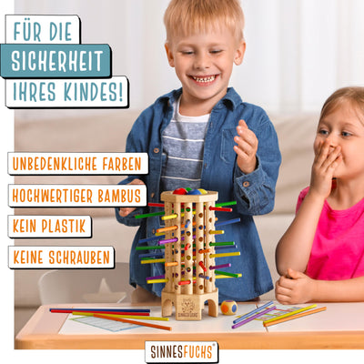 SINNESFUCHS® Farblernturm - Montessori Spielzeug ab 3 Jahre - Holzspielzeug pädagogisch wertvoll - Lernspiele ab 3 Jahre - Stäbchenspiel aus Holz -Kinderspiele ab 4 Jahre - Kinder Farben Spiel