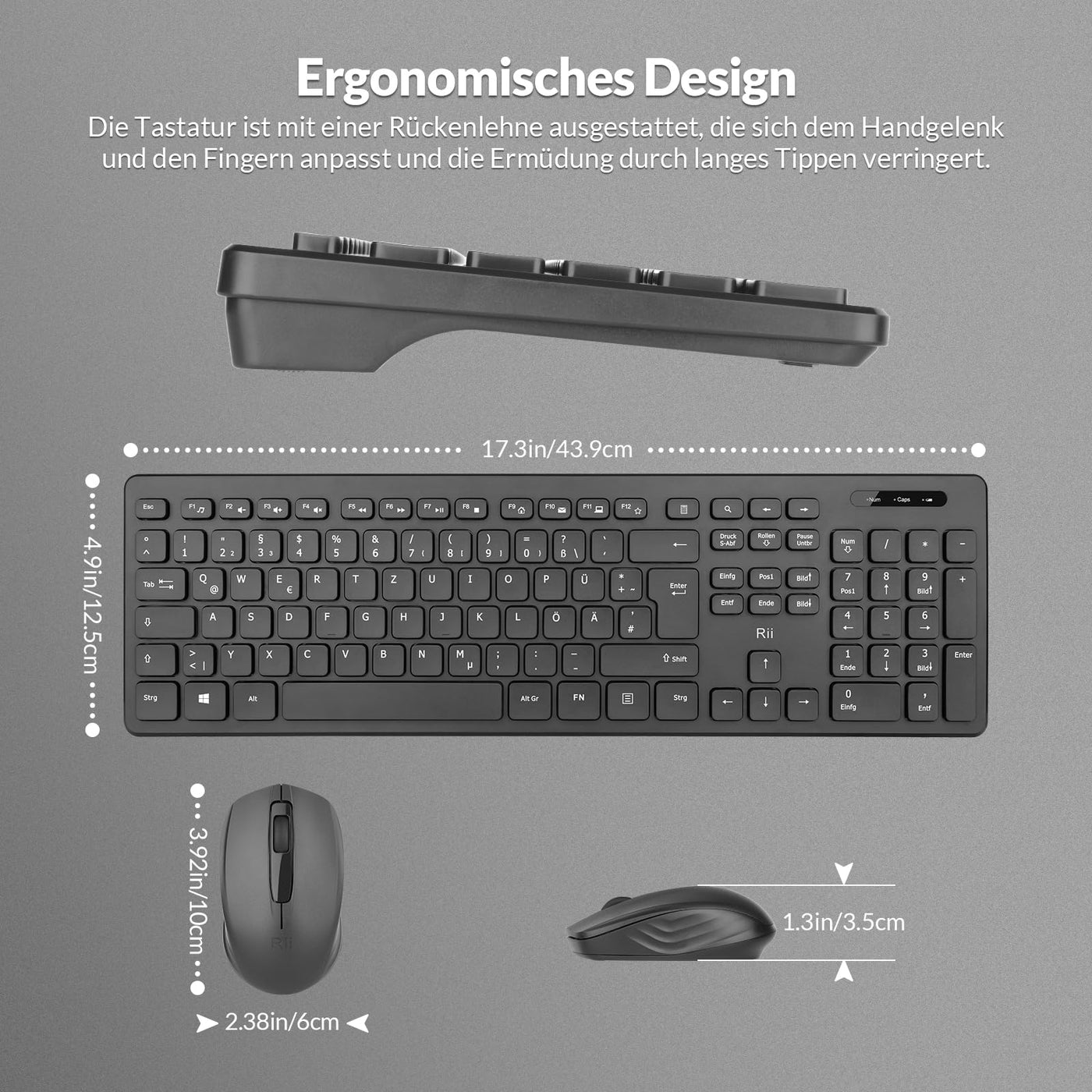 【2-Pack】 Rii Tastatur Maus Set kabellos, Funktastatur mit Maus, Wireless Keyboard and Mouse, Für PC/Laptop/Windows/Smart TV, Deutsches Layout - schwarz