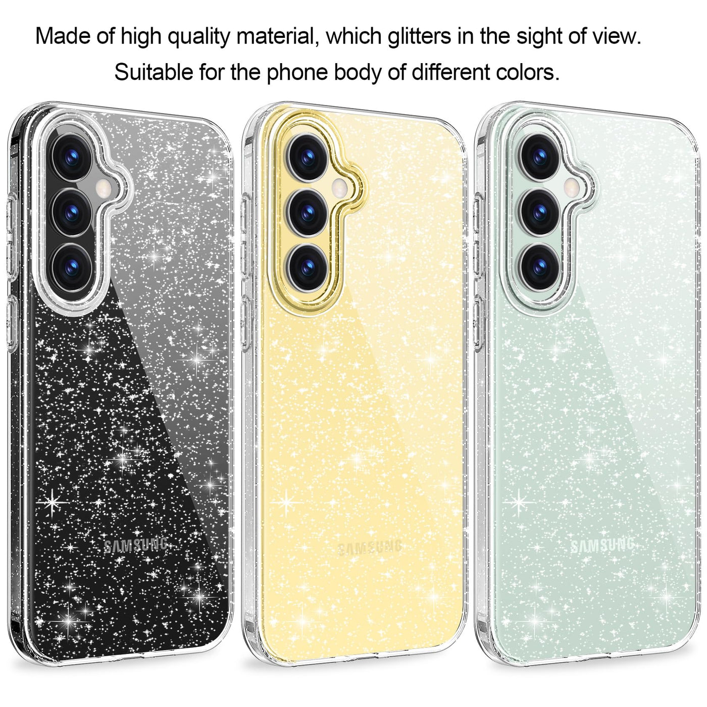 AROYI 3 in 1 Klar Glitzer Handyhülle Kompatibel mit Samsung Galaxy S24 FE 5G Hülle Glitzer mit 2 Stück Schutzfolie, Handyhülle Samsung S24 FE Transparent Weiche TPU Silikon Case [Anti-Yellowing]