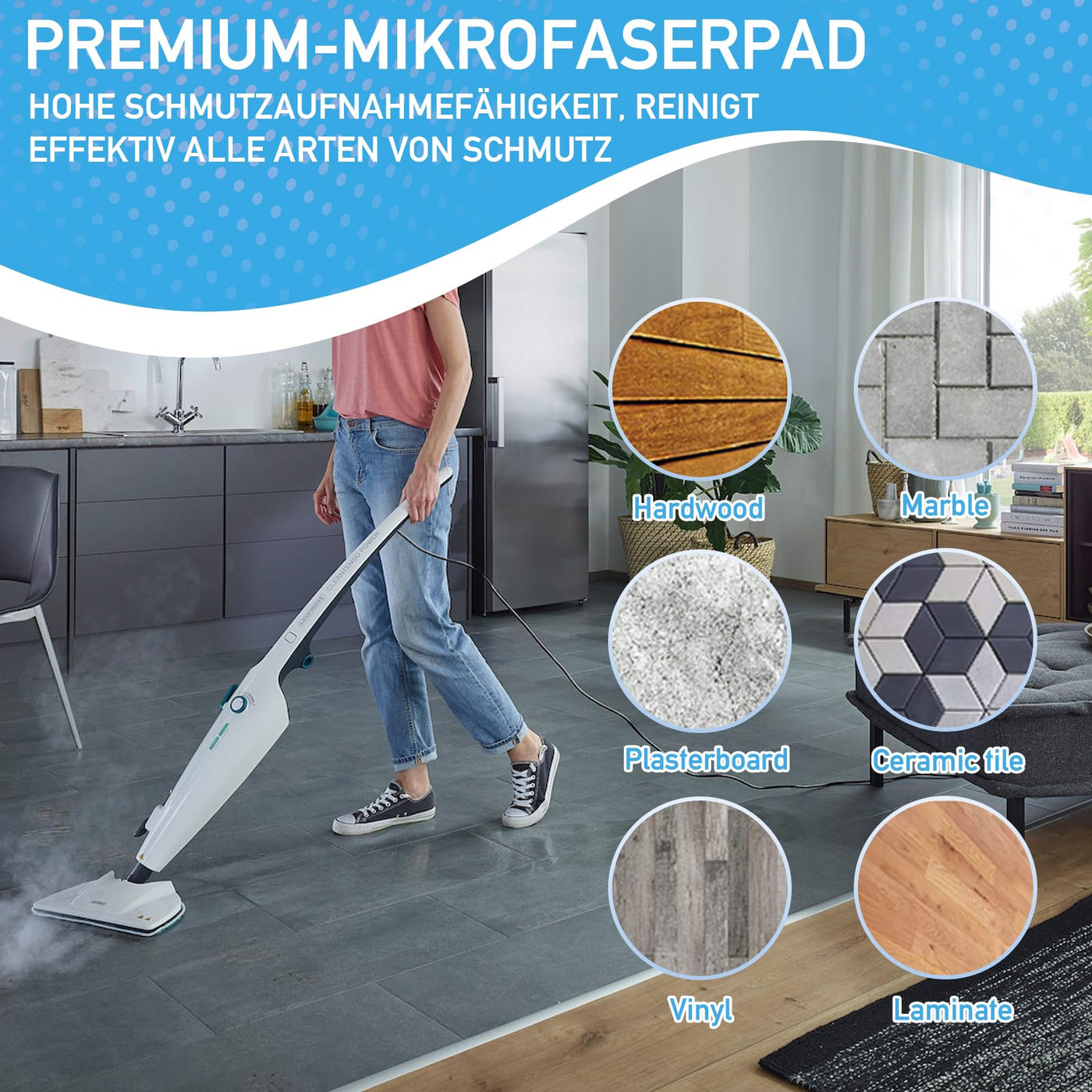 YANGYUQI 6er Set Ersatzpads Kompatibel mit Leifheit Dampfreiniger CleanTenso Power 2.0, Mikrofaser Wischbezug mit Klettunterseite und Fußgurt Treten, Porentiefe Reinigung Ersatztücher für Alle Böden