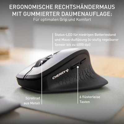 CHERRY STREAM DESKTOP COMFORT, Kabelloses Tastatur-Maus-Set, Deutsches Layout (QWERTZ), 2,4 GHz Funk, Leise Tasten, Ergonomische Rechtshändermaus, Weiß-Grau