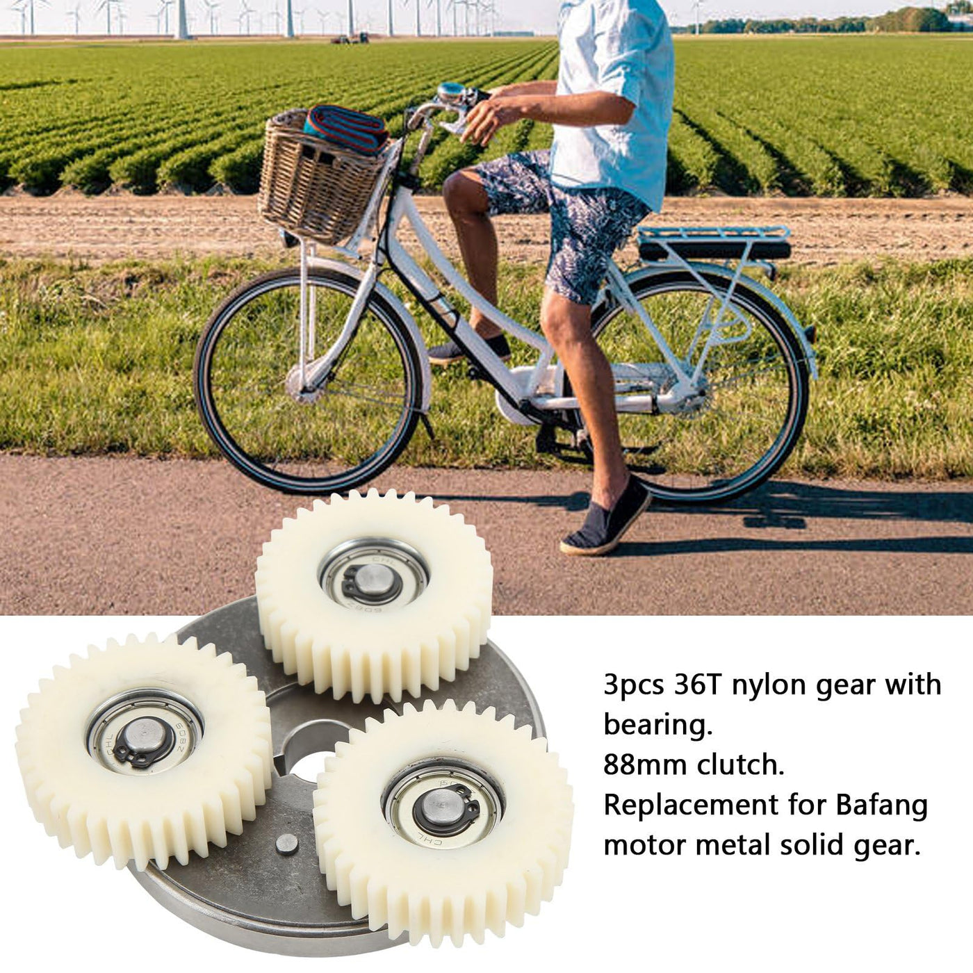 E-Bike-Motor-Getriebe-Kupplungs-Set, 36 Zähne, Nylon-Zahnrad mit Lager und 88 Mm Kupplung für Elektrofahrrad 500 W–750 W, 6 Zähne E-Bike-Radnabenmotor, Planetengetriebe