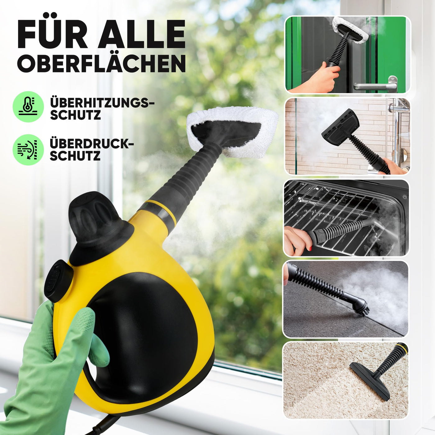 Clatronic® Dampfreiniger | gegen Fett, Schmutz und Verunreinigungen | Dampfreiniger Polstermöbel | ohne Chemikalien | Steam Cleaner für Auto, Küche, Bad | Dampfreiniger Handgerät | 5m Kabel | DR 3653