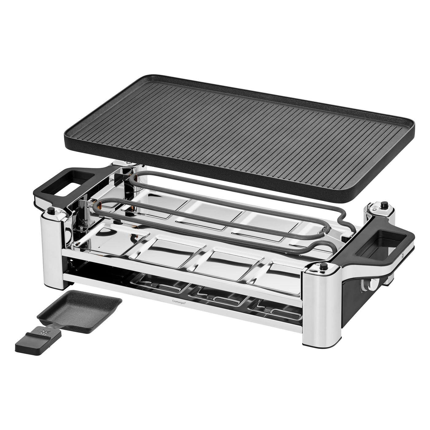 WMF Lono Raclette Grill mit Pfännchen und Schiebern, Raclette 8 Personen, 1500 W, edelstahl matt