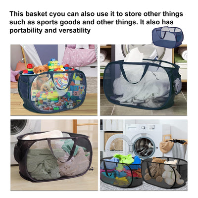 2 Stück Pop Up Wäschekorb, Wäschekorb Faltbar Groß 36x36x58cm Wäschekorb Klappbar mit Griff Atmungsaktiver Wabennetz Foldable Laundry Basket für Heim Camping und Reisen