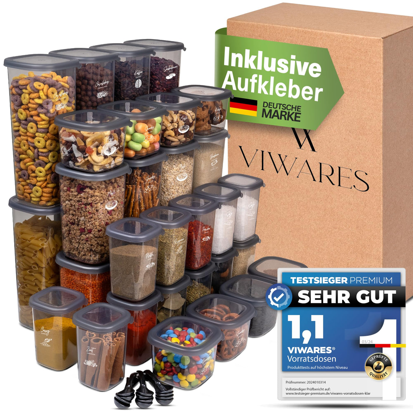 Viwares Vorratsdosen mit Deckel luftdicht - 36er Vorratsbehälter Set - Luftdichte Vorratsdosen für Gewürze Müsli Mehl Aufbewahrung Küche - Praktische Aufbewahrungsbox Küche für Lebensmittel