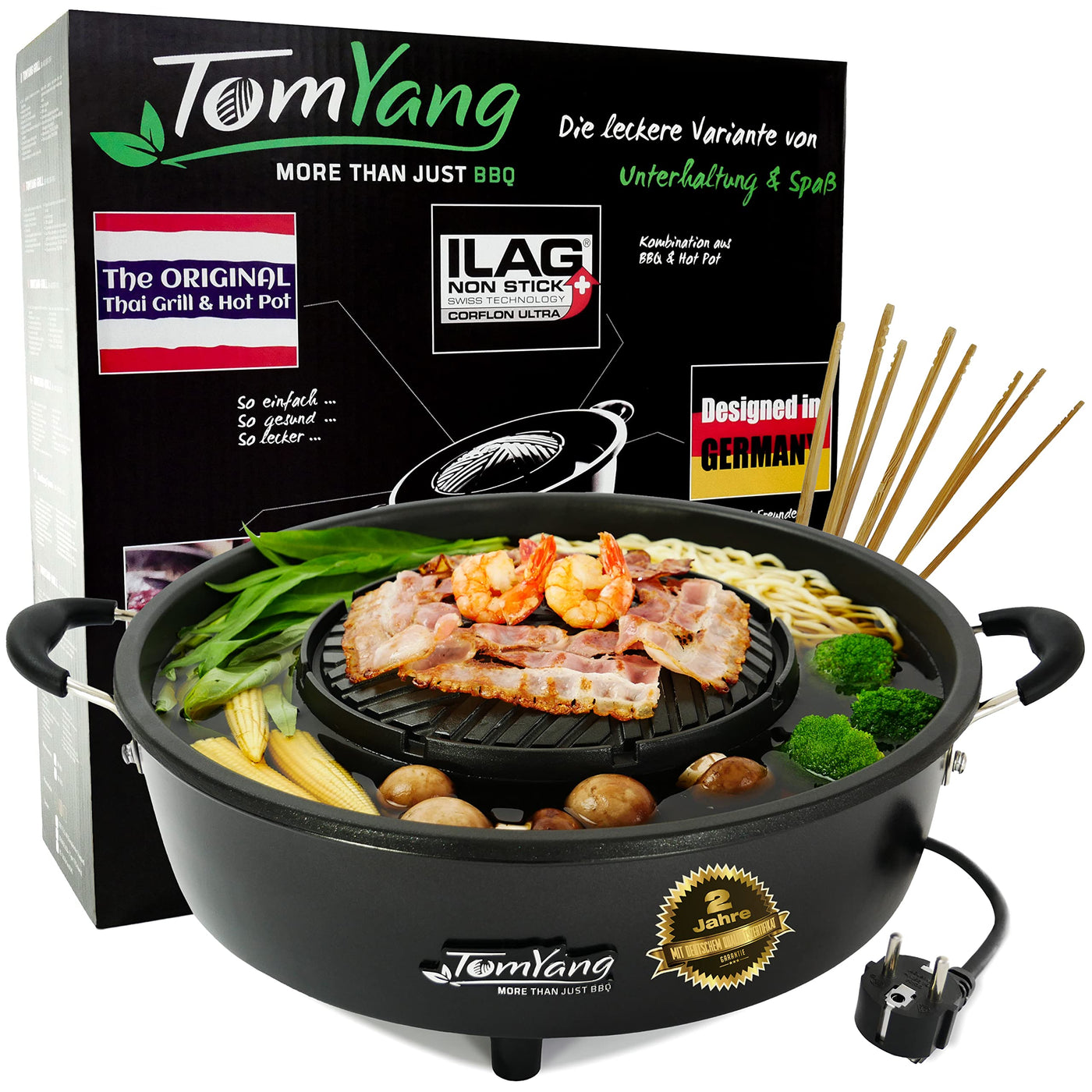 TomYang Hot Pot – Der Original Thai Grill, Designed in Germany, Schweizer Antihaftbeschichtung, mehr als 100 Anleitungsvideos & Rezepte. Korean BBQ , Hotpot, Mookata Thai Hot Pot Topf