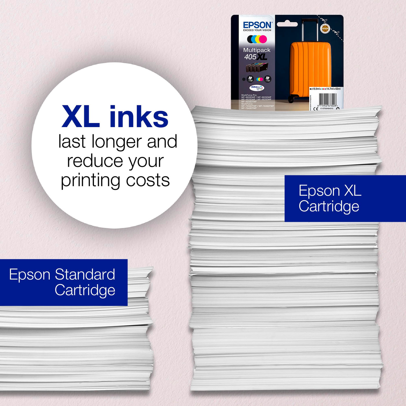 Epson Orginal 405 Tinte Koffer Multipack 4-farbig Standard WF-3820DWF WF-3825DWF WF-4820DWF WF-4825DWF WF-4830DTWF WF-7830DTWF WF-7835DTWF WF-7840DTWF DURABrite Ultra Ink, ReadyPrint Flex-Tintentarife