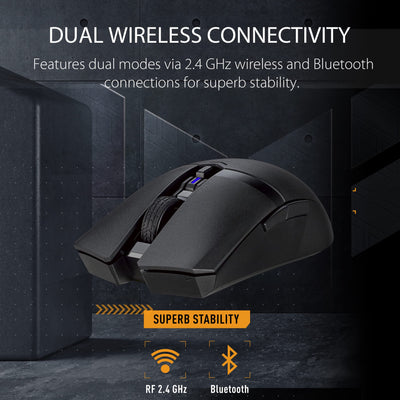 ASUS TUF Gaming M4 Wireless optische Gaming-Maus (kabellos, beidhändig, 12.000 DPI-Sensor, DPI-Taste, Aura Sync, sechs programmierbare Tasten), schwarz