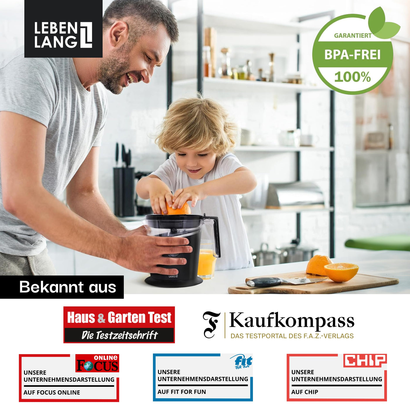 LEBENLANG Saftpresse elektrisch 800ml & Verstellbares Sieb - Orangenpresse, Zitruspresse, Zitronenpresse Obstpresse I Orangensaftpresse Citruspresse elektronisch Orange Juicer