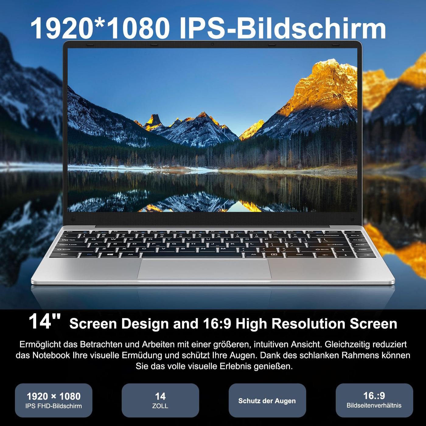 bvate Laptop 14 Zoll Win11 256GB SSD Unterstützung 1TB Notebook Celeron N4020(bis2.8GHz) 1080p WiFi BT4.2 Deutscher Tastaturschutz und kabellose Maus-Silber