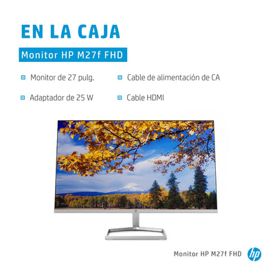 HP M27f Monitor - 27 Zoll Bildschirm, Full HD IPS Display, 75Hz, 5ms Reaktionszeit, VGA, 2xHDMI, silber/schwarz