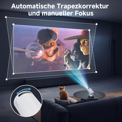 Polocsh Beamer, Mini Beamer mit WiFi6 und BT 5.2, Projektor Full HD 720P, Automatische Trapezkorrektur, 180-Grad-Winkel, 130-Zoll Projector mit Android OS 11.0 für Phone/PC/PS5/Xbox, Weiß