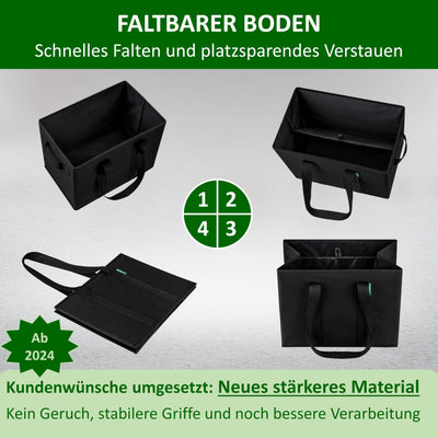 COTTARA® große Einkaufstasche faltbar 3er Pack & Obstnetz – stabiler großer Einkaufskorb faltbar mit verstärktem Boden – Ideale Einkaufstasche für Einkaufswagen & Kofferraum – 80 L Schwarz