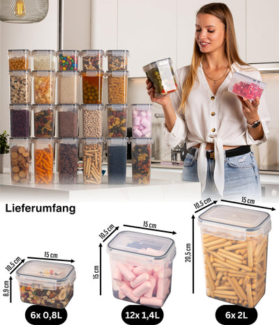 Deco haus® Vorratsdosen mit Deckel luftdicht 24er Set - Aufbewahrungsbox Küche mit Deckel - Vorratsbehälter Küche Aufbewahrung & Organisation - Kitchen Storage & Organisation - Für Nudeln, Müsli, Mehl