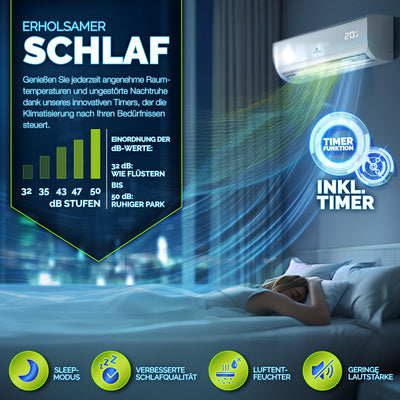 AERSON® Klimaanlage Split Set mit WiFi/App Funktion | Klimagerät Kühlen A++/ Heizen A+ - 12000 BTU/h (3500 Watt) Kältemittel R32 | Wandklimagerät Splitgerät Fernbedienung, Timer & Montagematerial