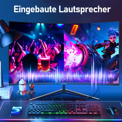 Gawfolk Curved Monitor 27 Zoll 100Hz mit Lautsprecher, 1800R Gebogen PC Bildschirm FHD 1080P, Computerbildschirm mit Eye Care Technologie HDMI VGA, unterstützt VESA