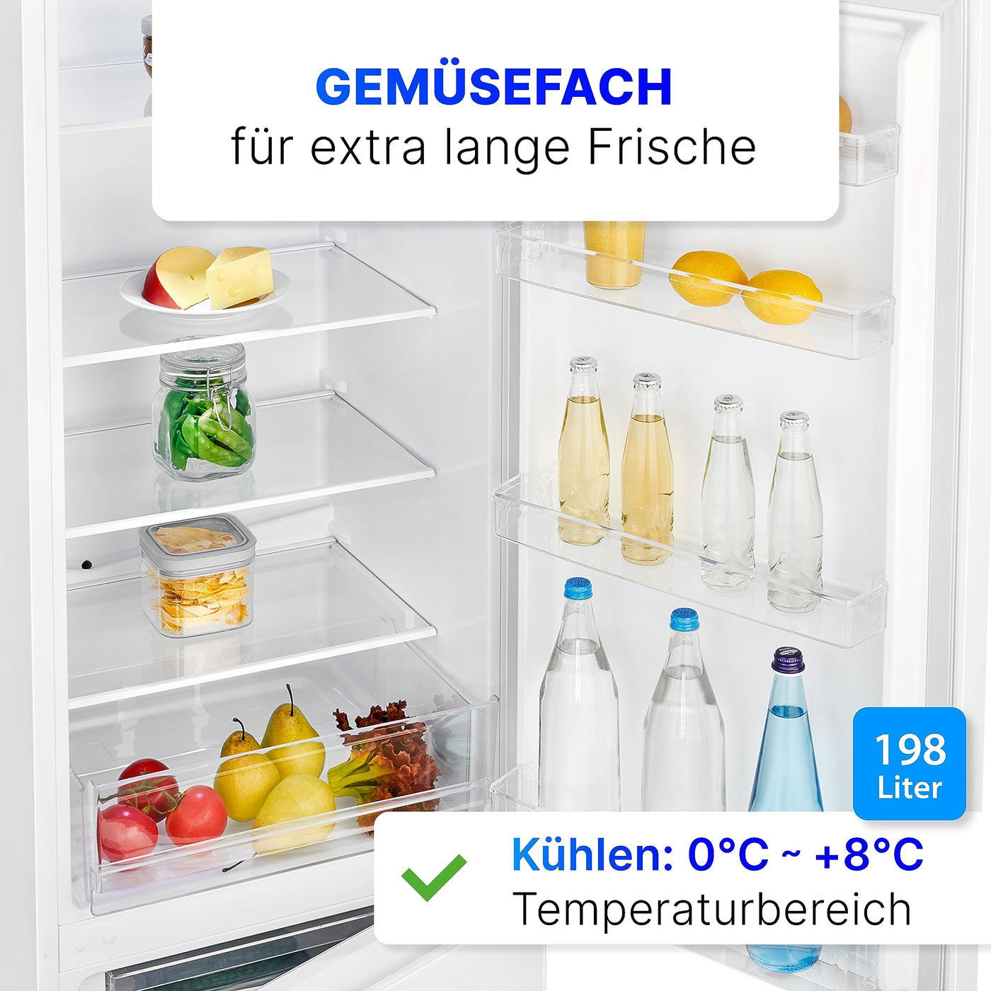 Bomann® Kühlgefrierkombination, 269 L Nutzinhalt - Kühlen: 198 L | Gefrieren: 71 L, Energiesparend, leise 39 dB, LED, wechselbarer Türanschlag, Höhe:180 x Breite: 55 x Tiefe: 55.8 cm - KG 184.1 weiß