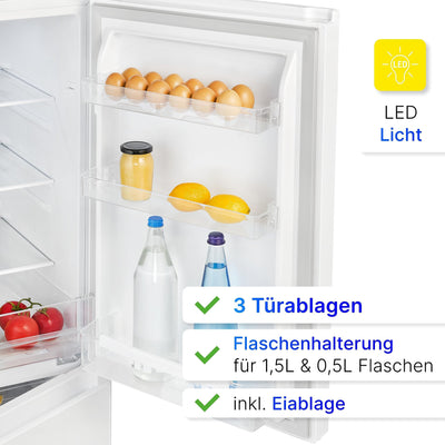 Bomann® Kühlschrank mit Gefrierfach 143cm hoch | Kühl Gefrierkombination 175L mit 3 Ablagen & 3 Schubladen | Türanschlag wechselbar | leise Kühlgefrierkombi 39db | Kühlschrank KG 320.2 weiß