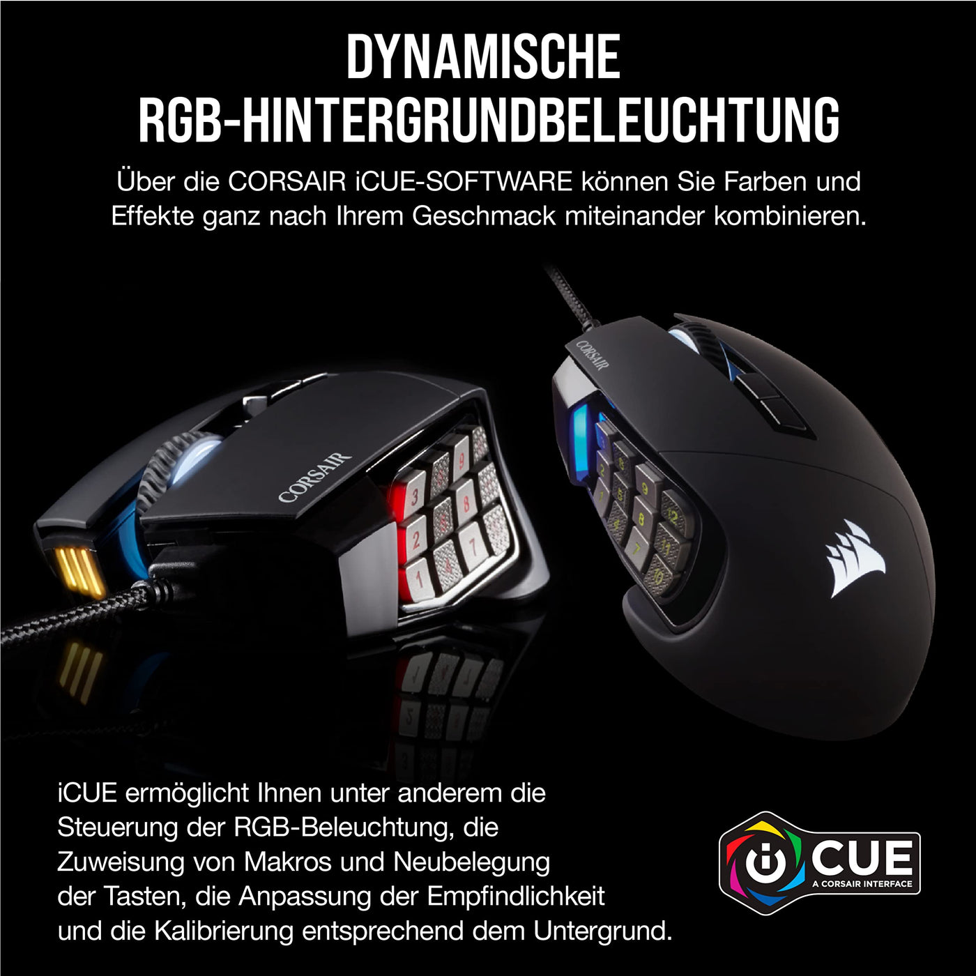 CORSAIR SCIMITAR RGB ELITE Kabelgebundene MOBA/MMO Gaming-Maus - 18.000 DPI - 17 programmierbare Tasten - iCUE-Kompatibel - PC, Mac, PS5, PS4, Xbox - Schwarz