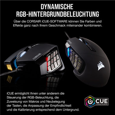 CORSAIR SCIMITAR RGB ELITE Kabelgebundene MOBA/MMO Gaming-Maus - 18.000 DPI - 17 programmierbare Tasten - iCUE-Kompatibel - PC, Mac, PS5, PS4, Xbox - Schwarz