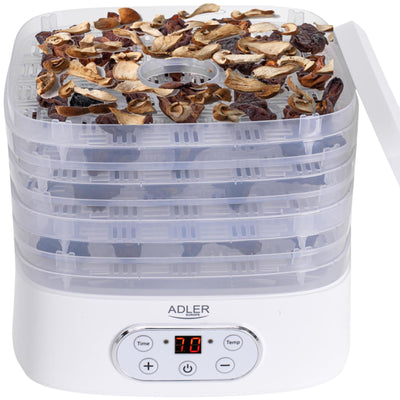 ADLER Küchenminis Dörrautomat, Dörrgerät für Obst, Pilze, Fleisch, Gemüse, Pflanzen, Kräuter & Gewürze - LCD Bedienfeld, 5 Tabletts, Dehydrator, Timer, 550W, Gefriertrockner, kräutertrockner