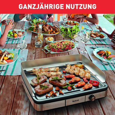 Tefal Maxi Plancha Elektro-Tischgrill CB690D | Extra groß | Antihaft Teppanyaki Platte | Leichte Reinigung | Innen und außen nutzbar | Inkl. abnehmbarem Windschutz + Spatel | 2300W, Schwarz/Silber