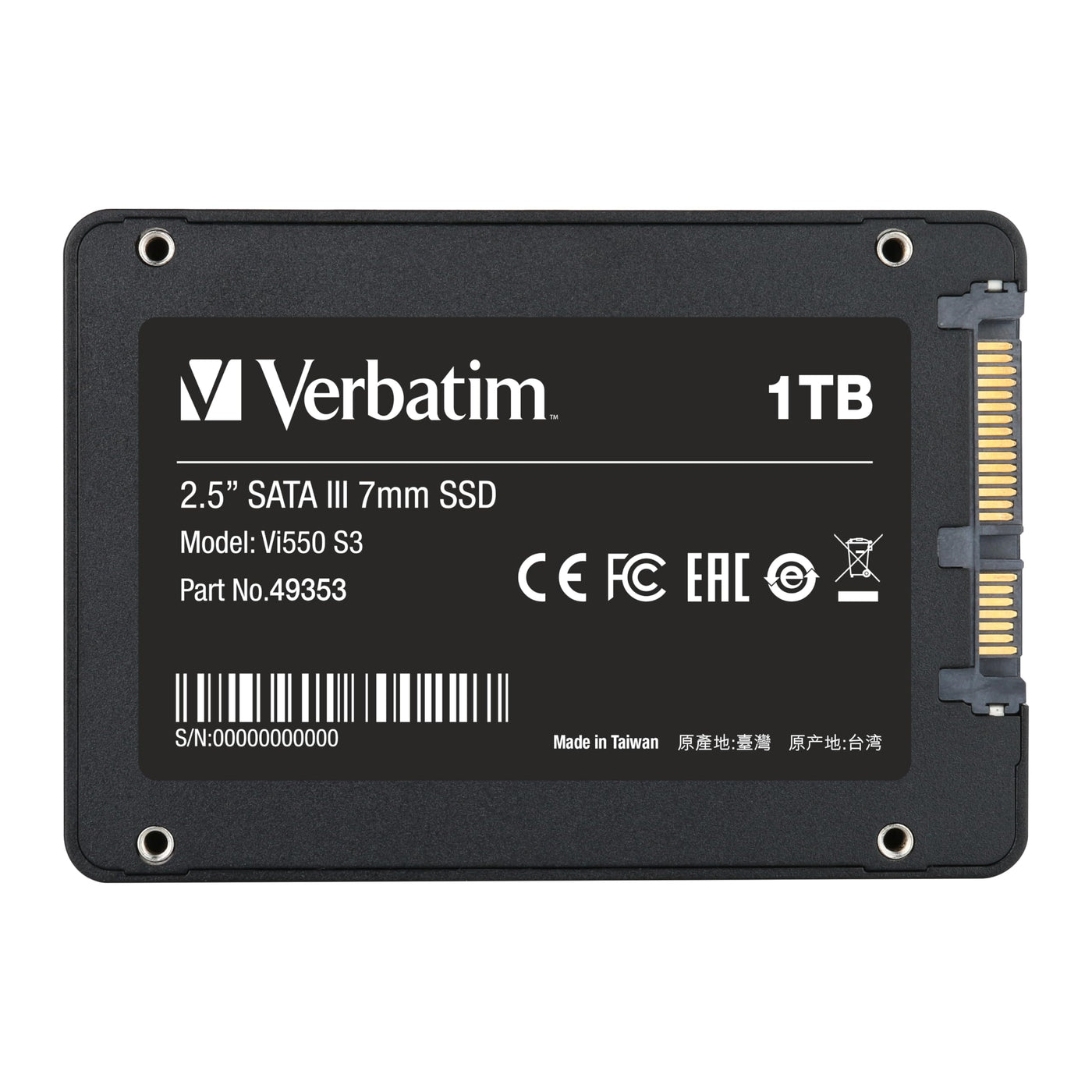 Verbatim Vi550 S3 SSD, internes SSD-Laufwerk mit 1 TB Datenspeicher, Solid State Drive mit 2,5'' SATA III Schnittstelle und 3D-NAND-Technologie, schwarz