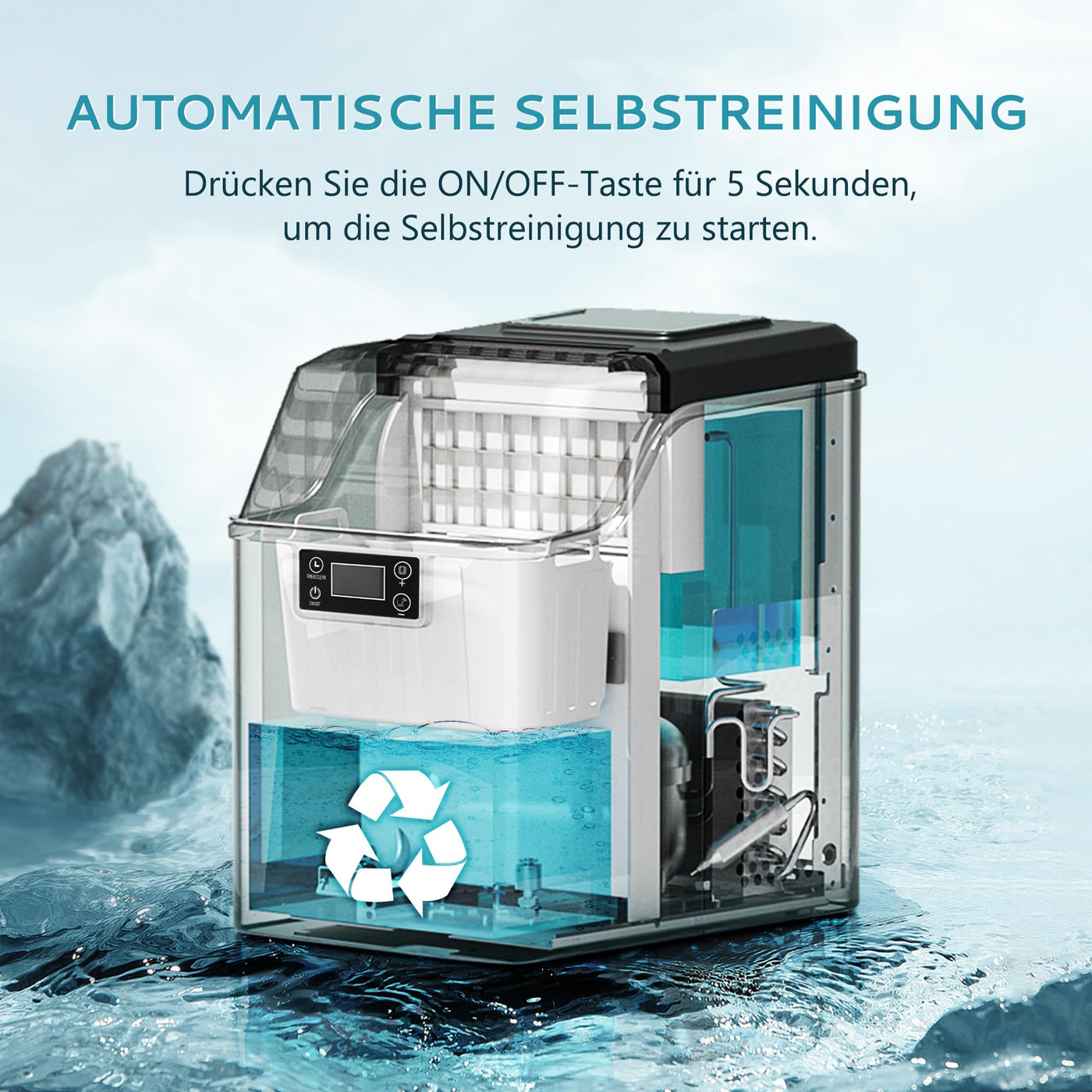 EUHOMY Eiswürfelmaschine Edelstahl, 24 Eiswürfel in 13 Minuten, 24kg/24H Eiswürfelmaschine gastro, selbstreinigender 3,2L Eisbereiter mit Eisschaufel und Korb für Zuhause/Küche/Büro/Bar/RV