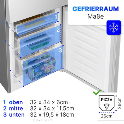 Bomann® Kühlschrank mit Gefrierfach 143cm hoch | Kühl Gefrierkombination 175L mit 3 Ablagen & 3 Schubladen | Türanschlag wechselbar | leise Kühlgefrierkombi 39db | Kühlschrank KG 320.2 inox