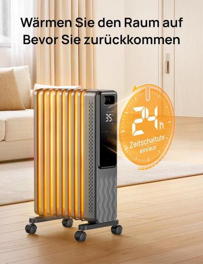 Dreo Ölradiator Energiesparend 2000W, Mobile Elektroheizung 9 Rippen mit Fernbedienung, 3 Heizstufen, 4 Modus, 24h Timer, Überhitzungs-Kippschutz, Radiatoren Elektrisch Heizung mit Thermostat, OH310