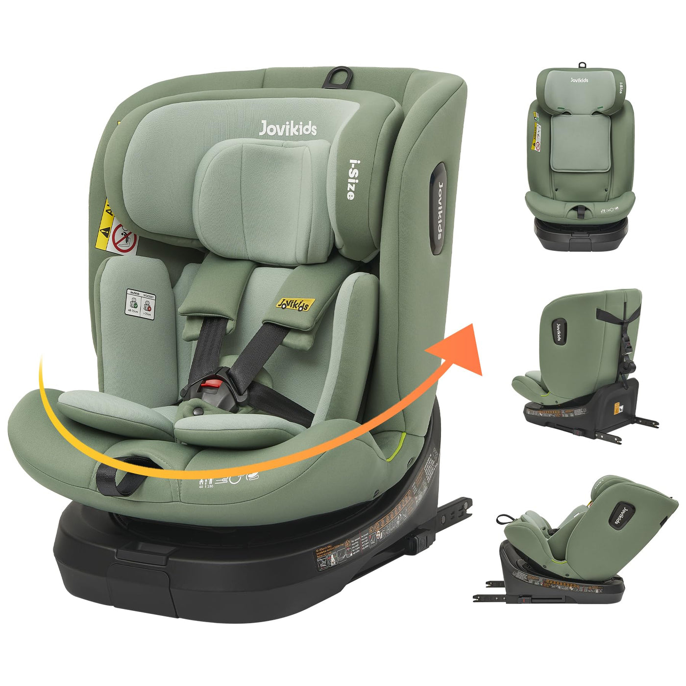 Jovikids 360° Drehbar Kindersitz mit ISOFIX und Ruheposition, i-Size(ECE R129) 40-150cm(0-36kg) Reboarder Baby Autositz, ab Geburt -12 Jahre (grün)