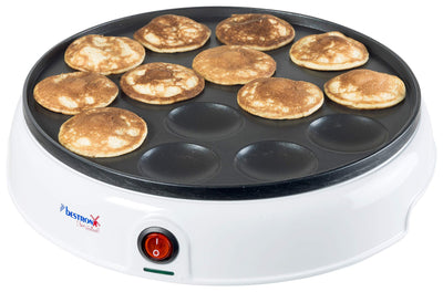 Bestron Poffertjes Maker im Retro Design, Mini Pfannkuchen Automat, mit Antihaftbeschichtung, Sweet Dreams, 800 W, Weiß