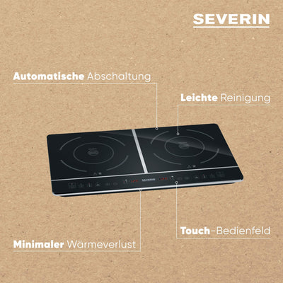 SEVERIN Doppel Kochplatte Induktion für Küche, Büro oder Camping, Hochwertige Herdplatte, Campingkocher für zwei Töpfe, schwarz, 3.400 W, DK 1031