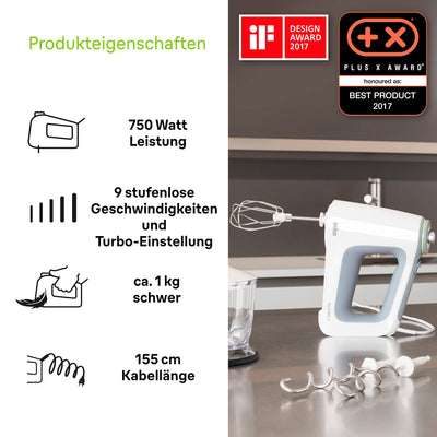 Braun MultiMix 5 HM 5137 Handmixer – Handrührgerät mit stufenloser Geschwindigkeitsregelung, inkl. Schneebesen, Knethaken, Pürierstab, Zerkleinerer und 600 ml Mix- und Messbecher, 750 Watt, weiß