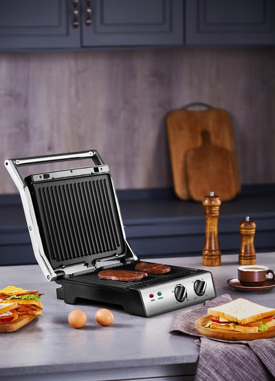 XXL Kontaktgrill abnehmbare Platten | 30 Minuten Timer | Panini Toaster | Sandwichtoaster | elektrischer Tischgrill | Kontaktgrill für Sandwiches, Steak und als Panini grill | Elektro Grill