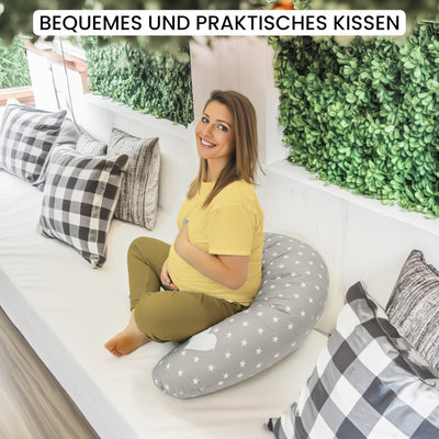 Amilian Stillkissen XXL - Schwangerschaftskissen & Seitenschläferkissen Baby - Pregnancy Pillow und Body Pillow - Grau mit Sternen - Kissen Schwangerschaft