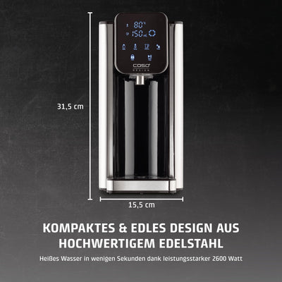 CASO HW 660 Heißwasserspender - heißes Wasser in wenigen Sekunden, spart bis zu 50% Energie gegenüber Wasserkochern, 8 Mengenausgaben, für Babynahrung geeignet, Integrierte Entkalkungserinnerung
